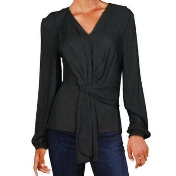 Inc International Concepts Blouse V Neck Black Draped Front Women Size Large - Picture 2 of 15